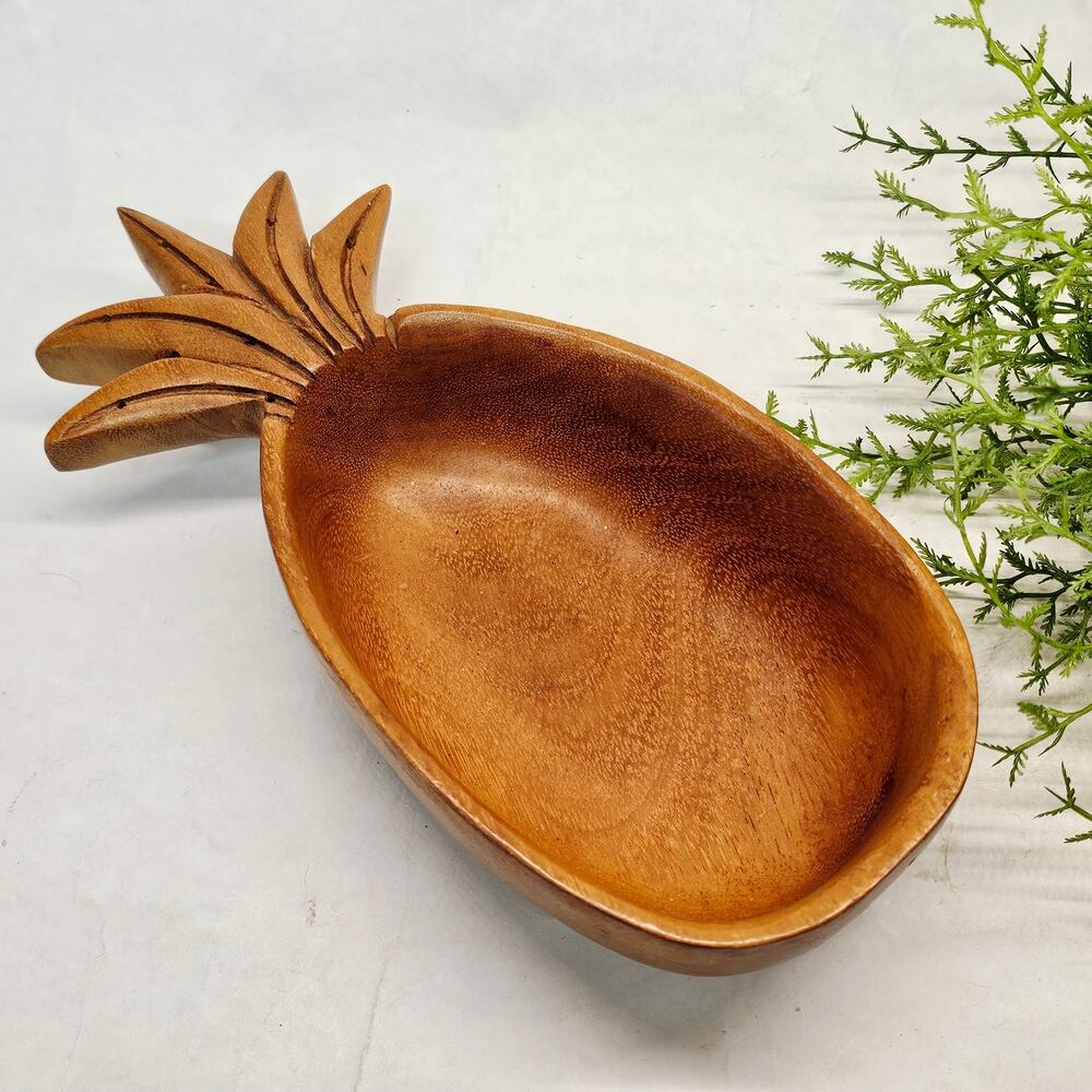 Vintage Tiki Bar Monkey Pod Wood Pineapple hors D'Oeuvres Snack bow10"